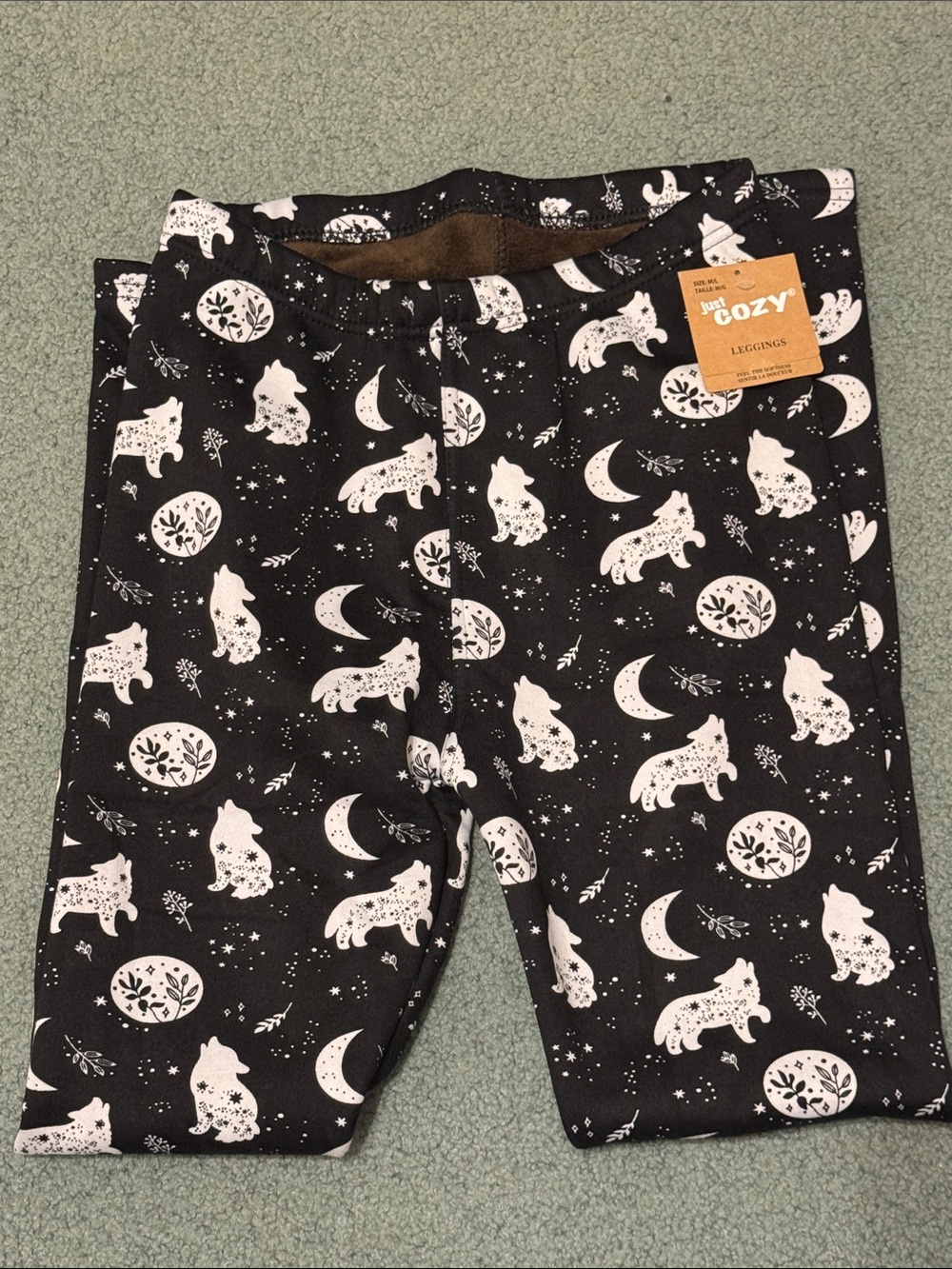 Just Cozy Wolf & Moon Black Print Soft Leggings Canada